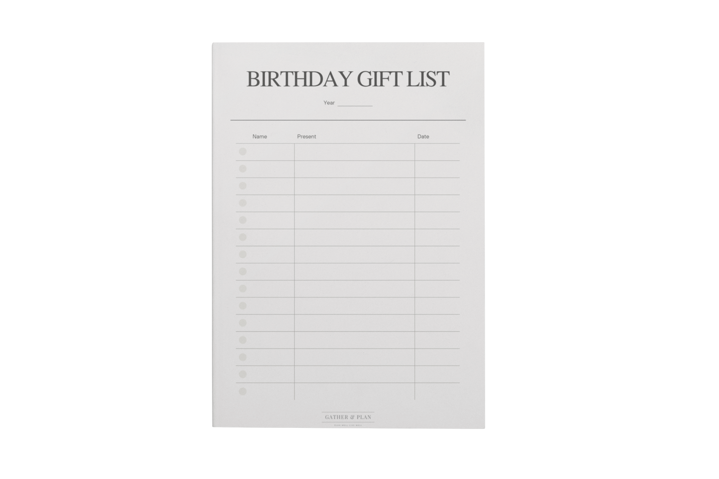 Birthday Gift List