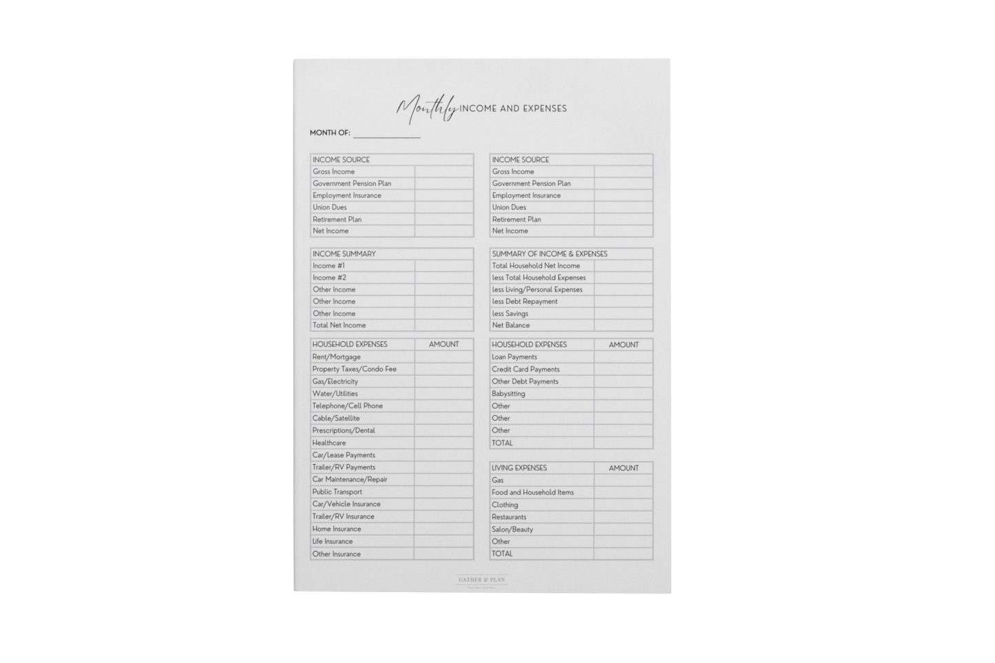 Monthly Income and Expenses